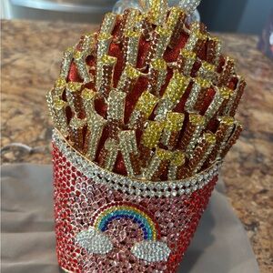 Judith Leiber Red and Gold Crystal Fries Clutch